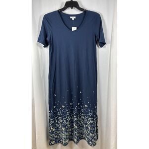 J. Jill Pure Jill Navy Blue Floral Hem Midi Dress Pockets Cotton Modal S NEW
